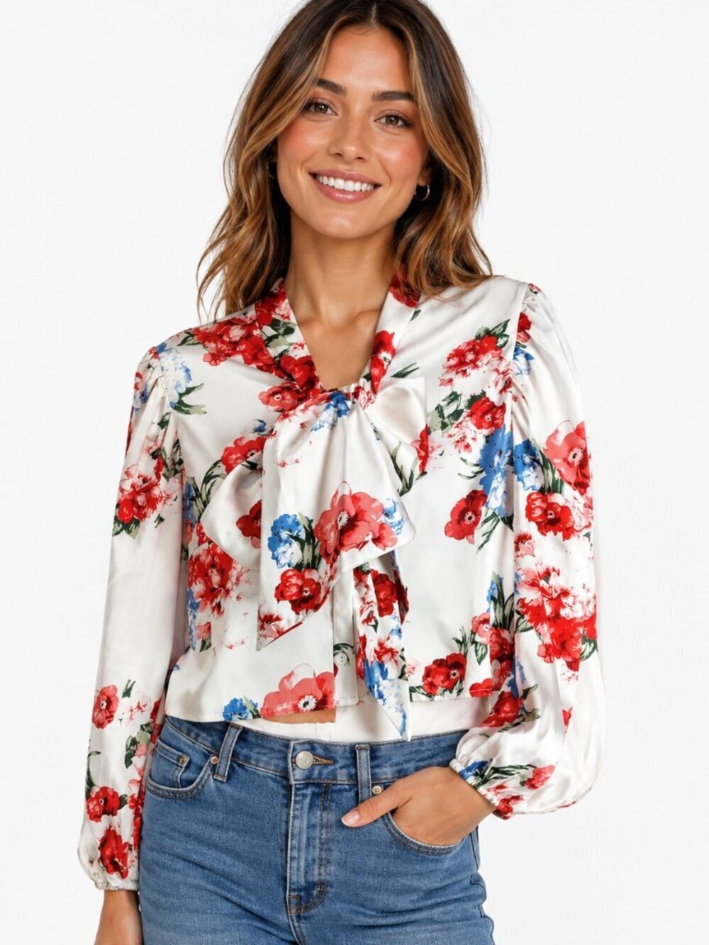 Auditions White Cotton Floral Tie Crop Top NWT